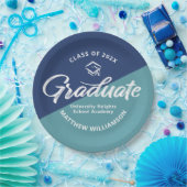 Blue Graduation Bold Retro Script Cap Icon Minimal Papieren Bordje (Feest)