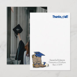 Blue Graduation Cap and Cowboy Boot Bedankkaart