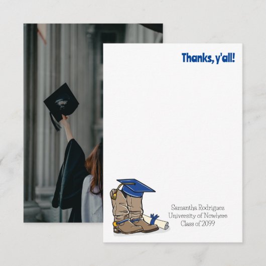 Blue Graduation Cap and Cowboy Boot Bedankkaart (Voorkant / Achterkant)