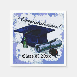 Blue Graduation Cap & Diploma Napkins Servet