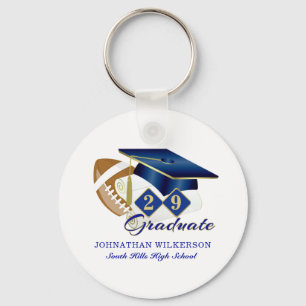 Blue Graduation Cap Football, op maat gemaakt Sleutelhanger