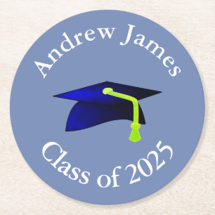 Blue Graduation Cap - Klasse van 2025 -jouw naam Ronde Kartonnen Onderzetter