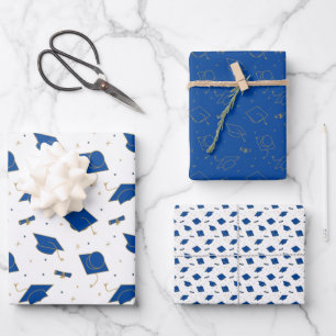 Blue Graduation Cap Toss Inpakpapier Vel