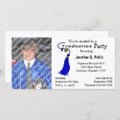 Blue Graduation Party Photo Invitation (Voorkant / Achterkant)