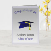 blue graducap in Silver - Gefeliciteerd Kaart (Gele Bloem)