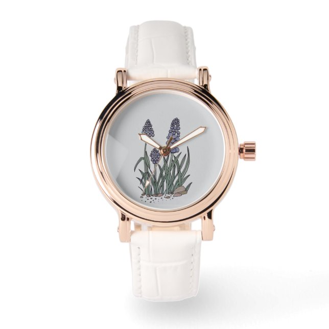 Blue Grape Hyacinth Watch Horloge (Voorkant)