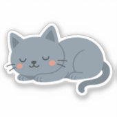 Blue Gray Cat Sticker – Calm and Cozy Cartoon (Voorkant)