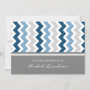 Blue Gray Chevron Bridal Lunch Invitation Kaart