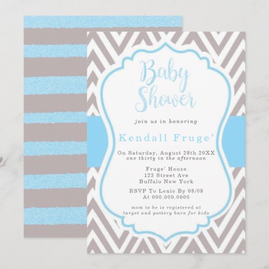 Blue Gray Chevron Lijst Boy Baby shower (Voorkant / Achterkant)