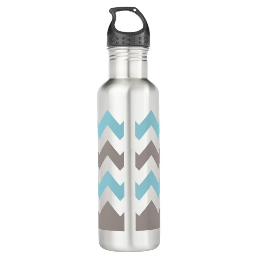 Blue Gray Chevron Pattern Waterfles (Achterkant)