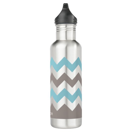 Blue Gray Chevron Pattern Waterfles (Rechts)
