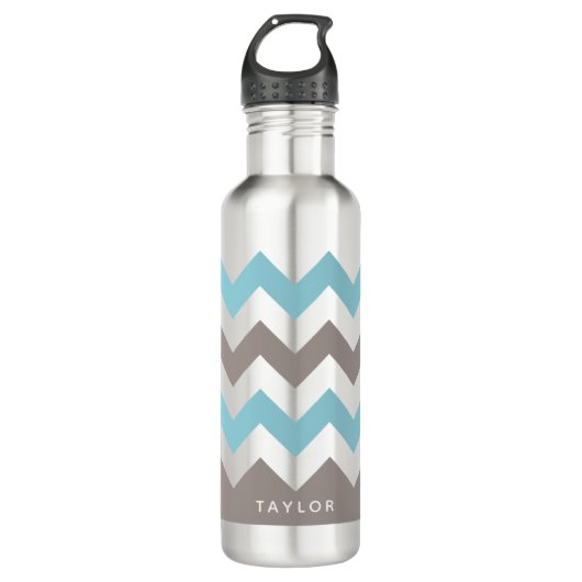 Blue Gray Chevron Pattern Waterfles (Voorkant)