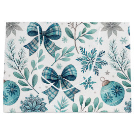 BLUE & GRAY CHRISTMAS BALLS & BOWS GROOT CADEAUZAKJE