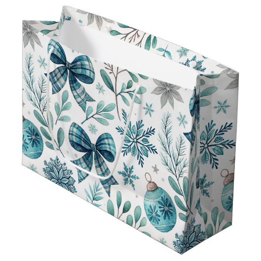 BLUE & GRAY CHRISTMAS BALLS & BOWS GROOT CADEAUZAKJE (Voorkant Gekanteld)