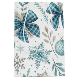 BLUE & GRAY CHRISTMAS BALLS & BOWS MEDIUM CADEAUZAKJE