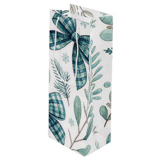 BLUE & GRAY CHRISTMAS BALLS & BOWS WIJN CADEAUTAS (Voorkant Gekanteld)