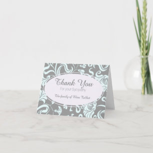 Blue Gray Floral Pattern Sympathie Hartelijk dank Bedankkaart
