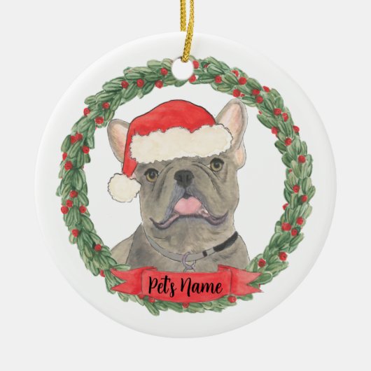 Blue Gray Silver Frenchie Keramisch Ornament (Voorkant)
