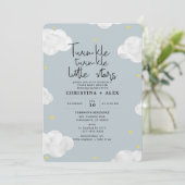 Blue Gray Watercolor Clouds Twin Boys Baby Shower Kaart (Staand voorkant)