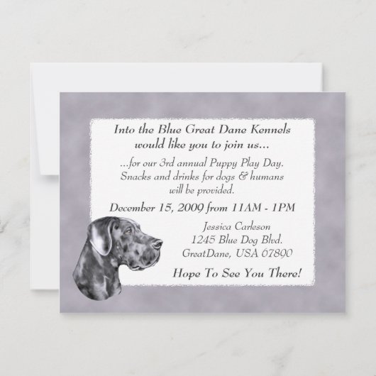 Blue Great Dane Uncropped Event of Party Kaart (Achterkant)