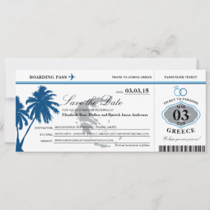 Blue Greece Boarding Pass Save the Date