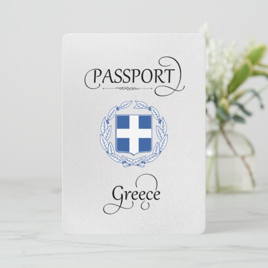 Blue Greece Seal Passport Save the Date Kaart (Staand voorkant)