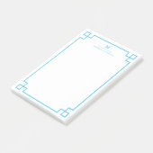 Blue Greek Key Border Monogram op maat gemaakt Post-it® Notes (Schuin)