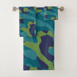 Blue Green and Teal Camo Abstract Bad Handdoek