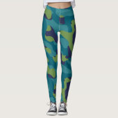 Blue Green and Teal Camo Abstract Leggings (Voorkant)