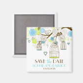 Blue & Green Birdcages Floral Save the Date Magnet (Recto/Verso)