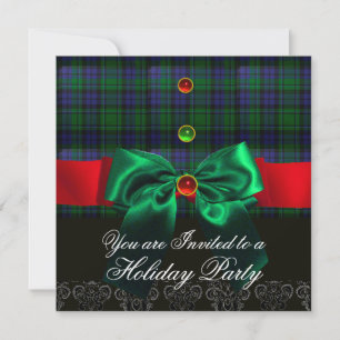 BLUE GREEN BOWS , COTTISH TARTAN CHRISTMAS PARTIJ KAART