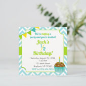 Blue Green Boy Demi-anniversaire Photo Invitation (Debout devant)
