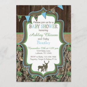 Blue Green Camo Baby shower Invitation Kaart