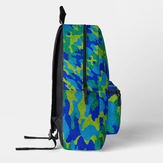 Blue Green Camouflage Glitter Outdoorsy Monogram Bedrukte Rugzak (Links)