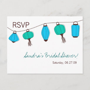 Blue Green Chinese Lantern RSVP-kaart Uitnodiging Briefkaart