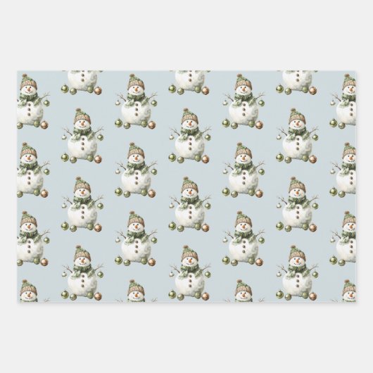 Blue Green Christmas Santa Deer Snowman Inpakpapier Vel (Voorkant 3)