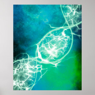 Blue Green Cosmic DNA Strand Poster