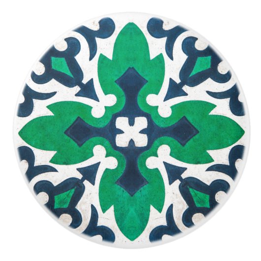 Blue Green Damask Ornamental Cabinet Keramische Knop (Voorkant)