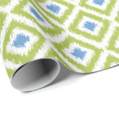 Blue Green Diamonds Ikat Pattern Cadeaupapier (Rol Hoek)