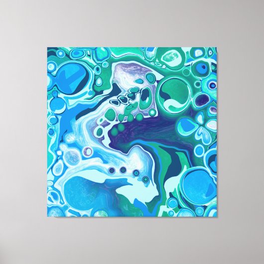 Blue Green Digital Marble Fluid Art Canvas Afdruk (Voorkant)