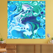 Blue Green Digital Marble Fluid Art Canvas Afdruk (Insitu (Woonkamer))