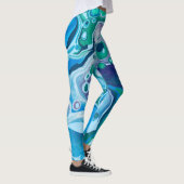 Blue Green Digital Marble Fluid Art Leggings (Rechts)
