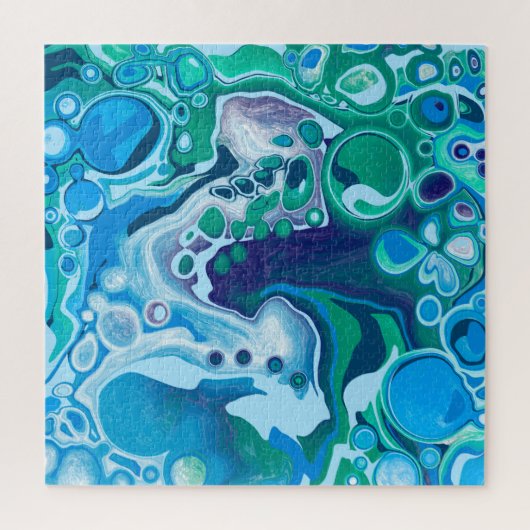 Blue Green Digital Marble Fluid Art Legpuzzel (Verticaal)