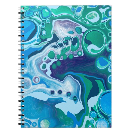 Blue Green Digital Marble Fluid Art Notitieboek (Voorkant)