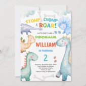 Blue Green Dinosaur Invitations d'anniversaire (Devant)