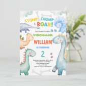 Blue Green Dinosaur Invitations d'anniversaire (Debout devant)