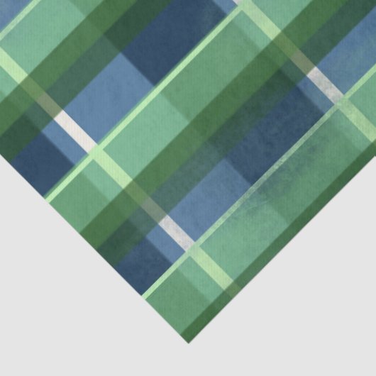 Blue Green Distressed Plaid Pattern Decoupage Tissuepapier (Detail)