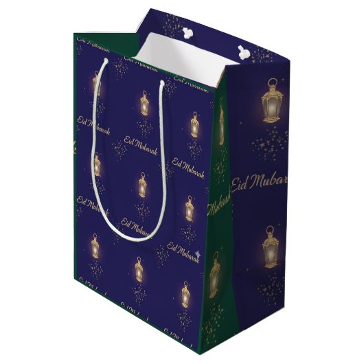 Blue Green Eid Gift Bag Medium Cadeauzakje (Achterkant Gekanteld)