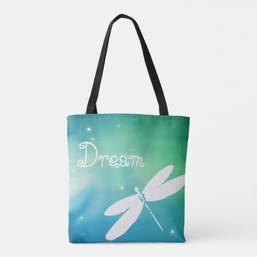 Blue Green Elegant Waterverf Dragonfly Tote Bag (Achterkant)
