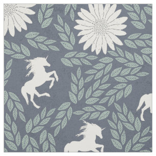 Blue Green en Ivory Unicorn Pattern Stof